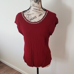 DR2 Red Embellished Fitted T-Shirt